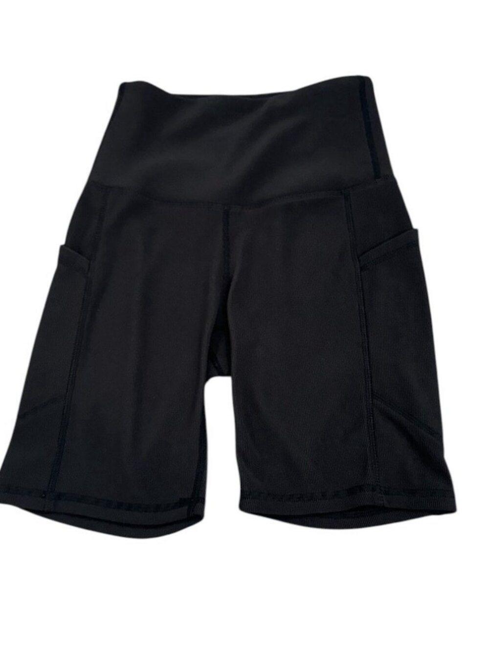 Move Theology Womens Ribbed black  Biker Shorts Pockets Stretch Size XS